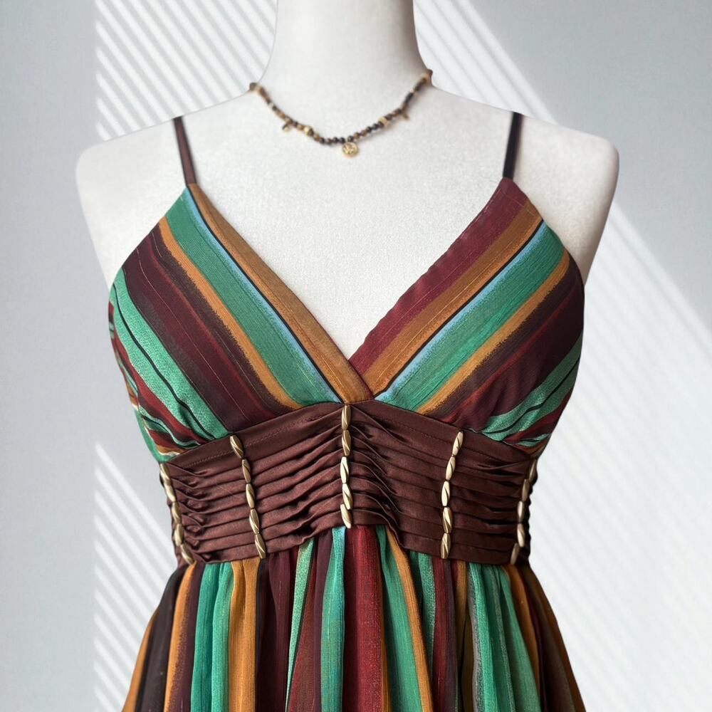 Y2k boho striped chiffon dress